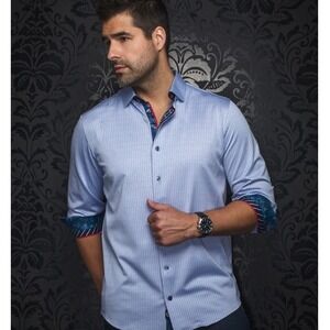 Au Noir Long sleeve Knit shirt BERNADO Blue Mens Size 8 US‎ 4XL Paisley Contrast